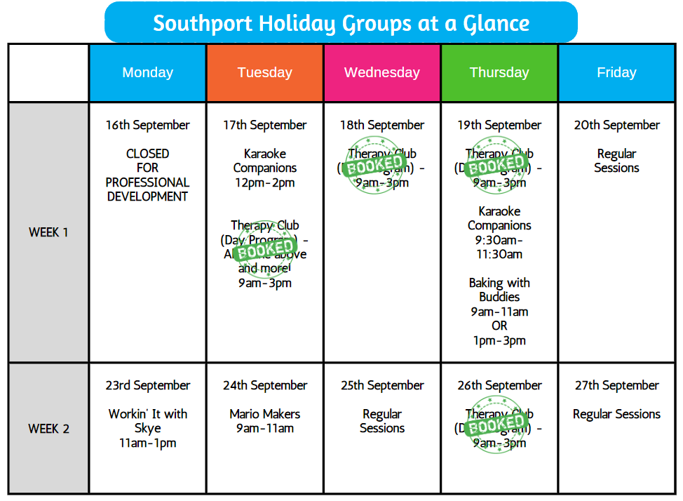 School holiday group schedule