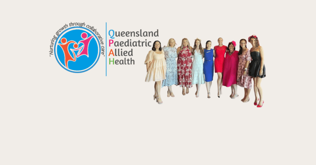 The QPAH logo and 9 women standing together.