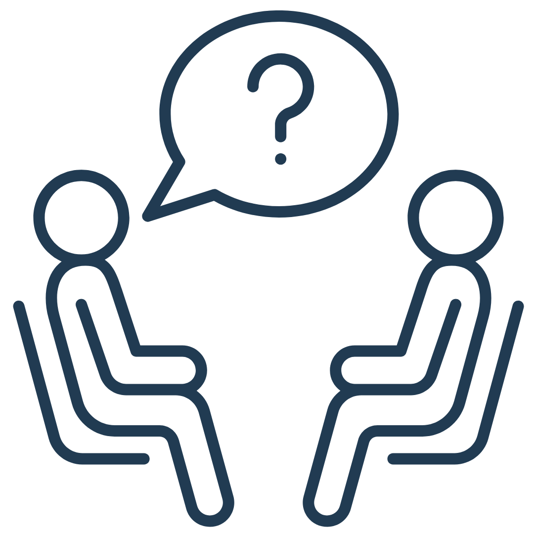 icon of two people sitting facing each other, one with a speech bubble
